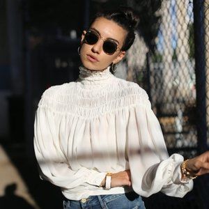 Frame Smocked Tie Back Blouse